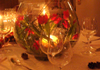Candle lit Tulip centre piece in glass bowl